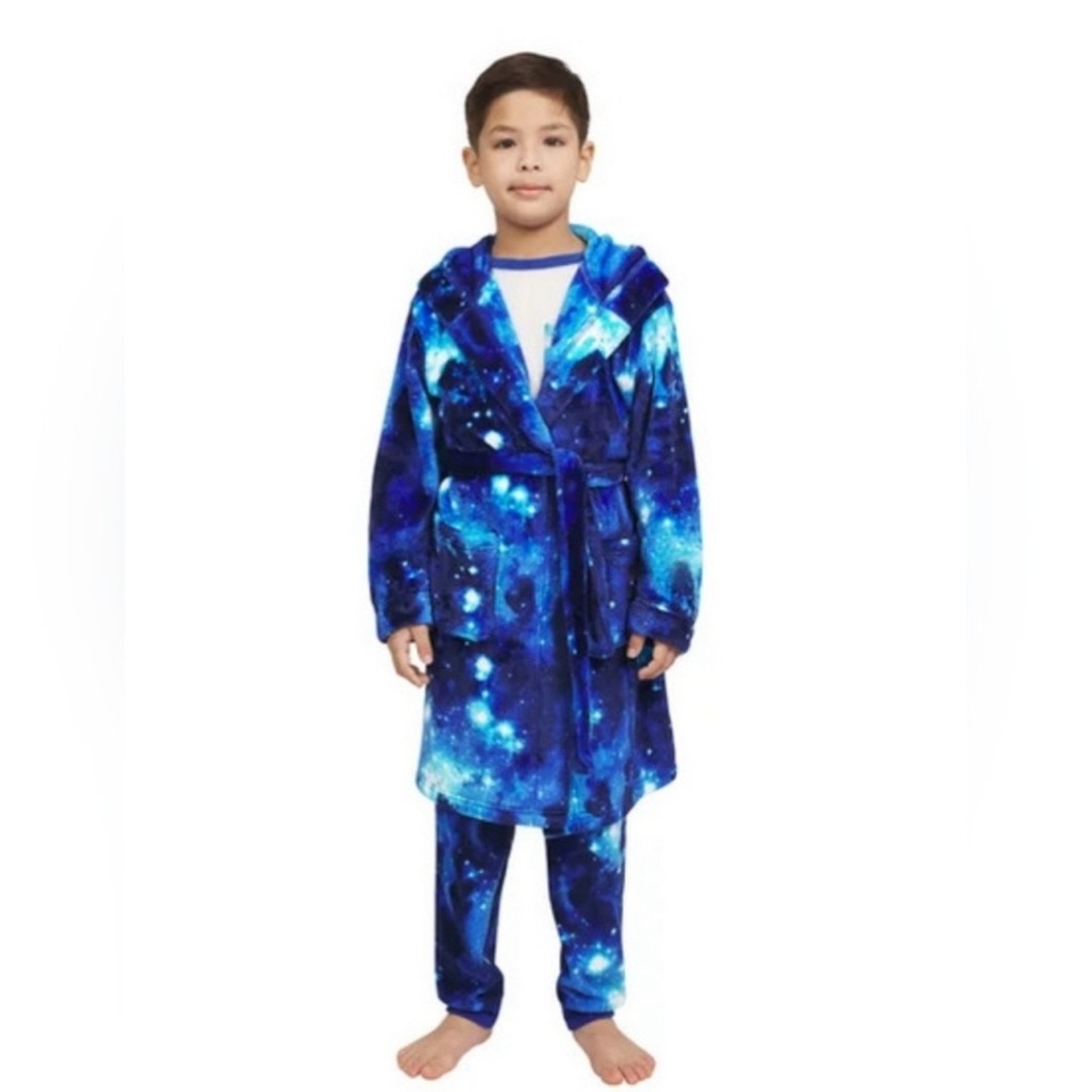 Lands End Youth 3Pc Youth Sleep Set Robe, PJ Top & Bottom Blue Size  L(14/16)